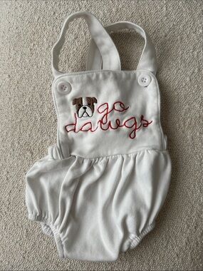 “Go Dawgs” Baby Romper with Embroidered Bulldog